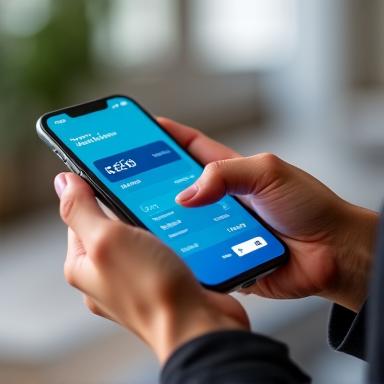 Persona usando su teléfono para recargar saldo.